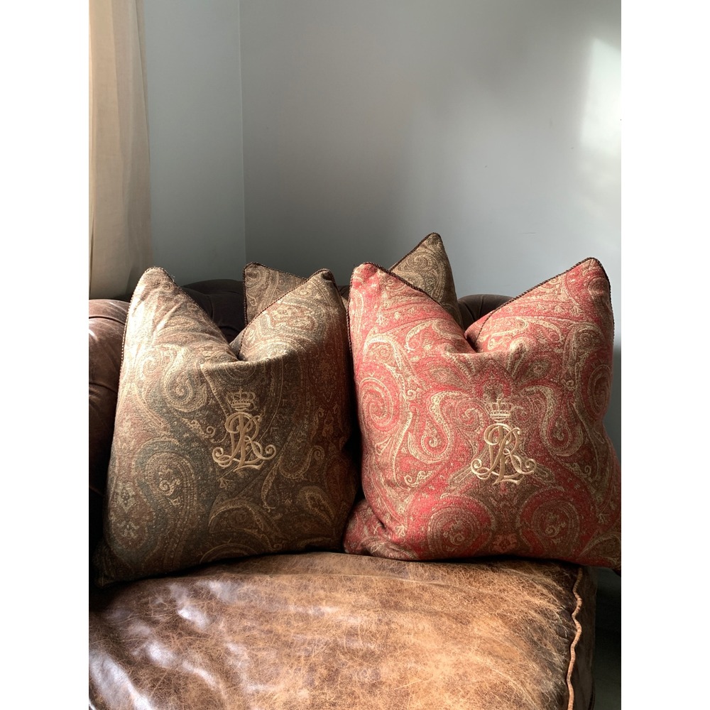 Lauren Ralph Lauren Paisley Monogram Throw Pillows Feather Fill Set of 3